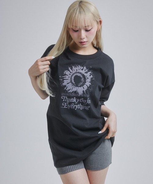tシャツ ピクセルフラワープリントTシャツ レディース ENVYM tシャツ フラワー プリント ビックシルエット Tシャツ