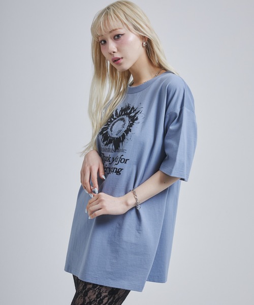 tシャツ ピクセルフラワープリントTシャツ レディース ENVYM tシャツ フラワー プリント ビックシルエット Tシャツ