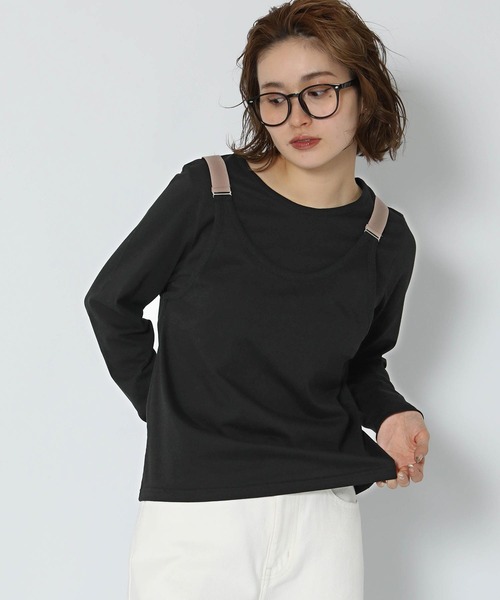 tシャツ ベルトレイヤードトップス レディース