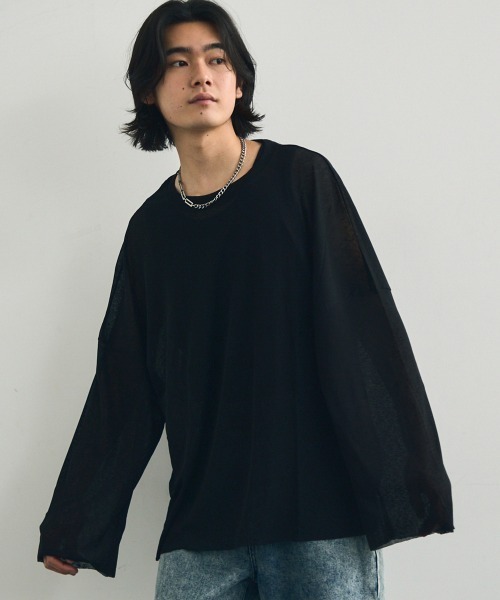 Shoowtime（ショウタイム） tシャツ Volume sleeve drape sheer long T