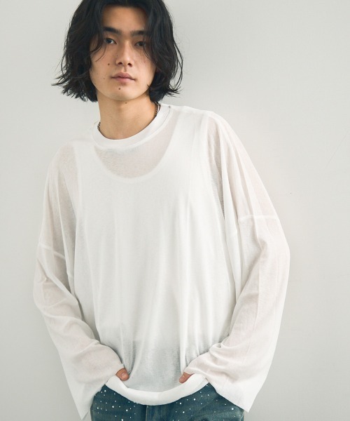 Shoowtime（ショウタイム） tシャツ Volume sleeve drape sheer long T