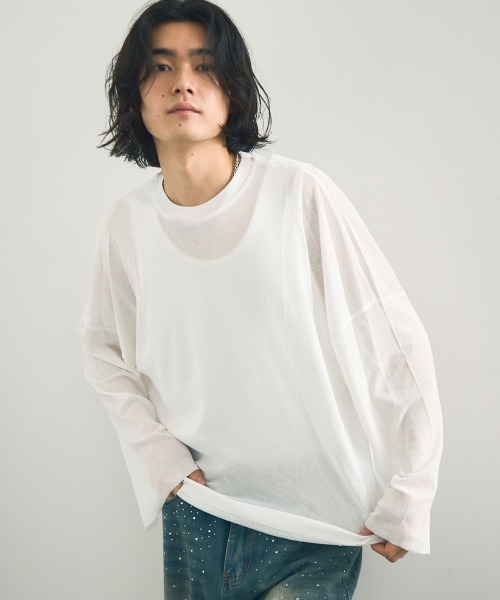 Shoowtime（ショウタイム） tシャツ Volume sleeve drape sheer long T