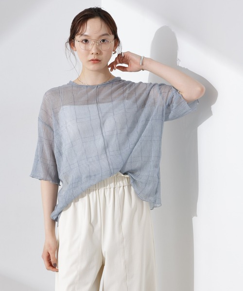 ちい様向け確認用【S(36)】nano・universe レディース Tシャツ NANO universe（ナノ・ユニバース） tシャツ 楊柳チェックシアーカット