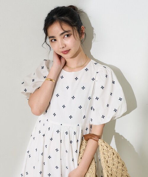 FREAK'S STORE ワンピース インド 小花柄刺繍パフワンピース