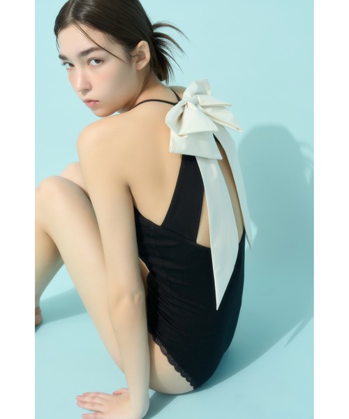 LILY BROWN オープンバック リボンボディスーツ リリーブラウン　黒 LILY BROWN Lingerie】バックリボンボディスーツ(キャミソール