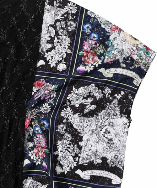 iS ScoLar tシャツ 552224：星座と花柄チュール 異素材切替