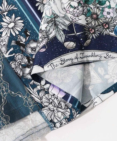 iS ScoLar tシャツ 552224：星座と花柄チュール 異素材切替