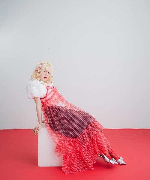 ワンピース M me eme Ginghamcheckensemblelongdress M me eme／Gingham check ensemble long onepiece(eme10812