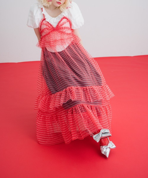 ワンピース M me eme Ginghamcheckensemblelongdress M me eme／Gingham check ensemble long onepiece(eme10812