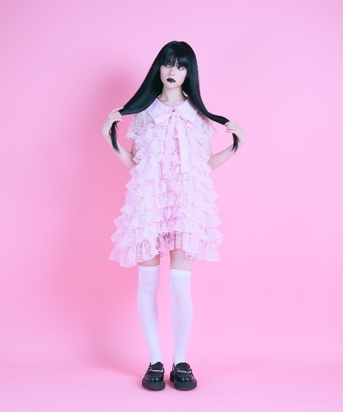 AVENCHUMU ワンピース Full of frills lace tiered one piece
