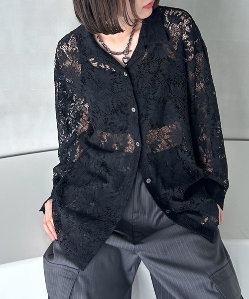 PAGEBOY（ページボーイ） ブラウス シャツ レースカイキンシャツ（長袖 