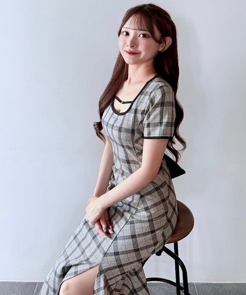 NOMAE ワンピース チェックバックリボンロングワンピース