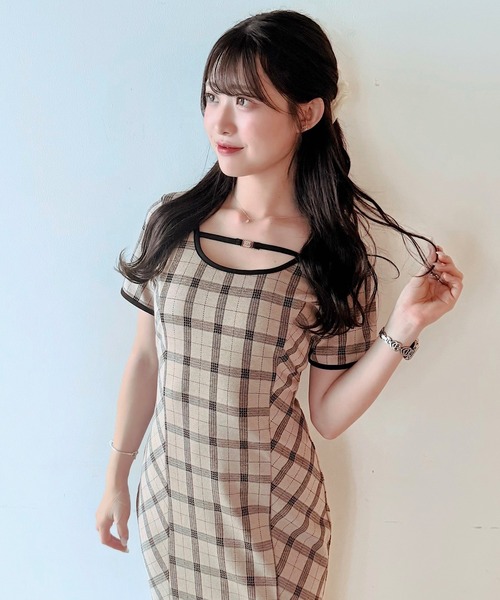 NOMAE ワンピース チェックバックリボンロングワンピース