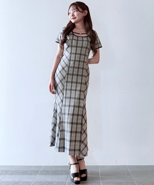 NOMAE ワンピース チェックバックリボンロングワンピース