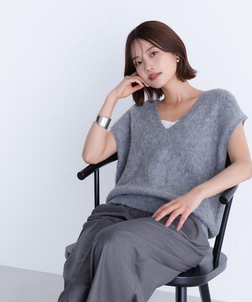 ベスト ジレ ヘアリーＶネックベスト レディース
