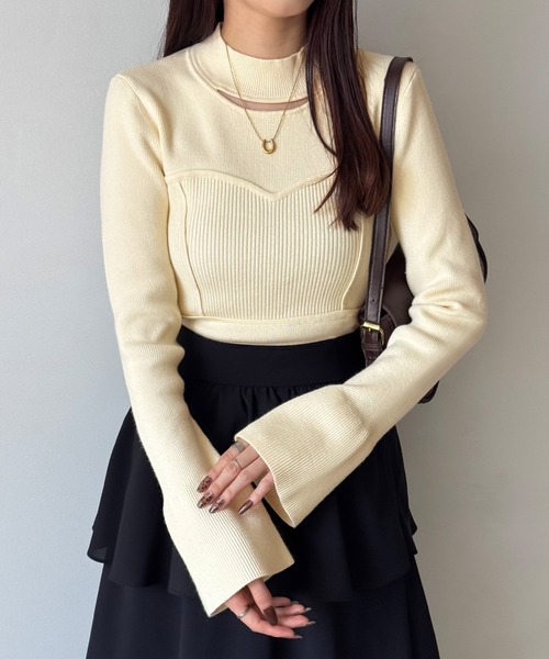 JUNOAH（ジュノア） ニット セーター ベルスリーブビスチェ風ニット