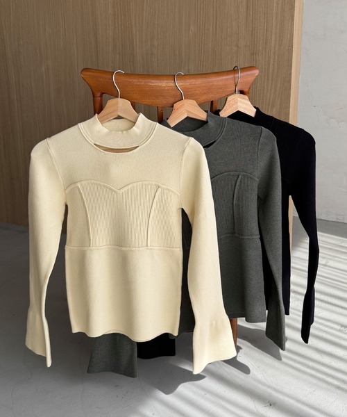 JUNOAH（ジュノア） ニット セーター ベルスリーブビスチェ風ニット