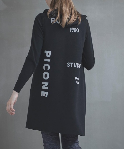 【美品】STUDIO PICONE ロングベスト　ジレ　フード　ボア　裏地総柄 STUDIO PICONE ベスト ジレ フード付ロングニットベスト レディース