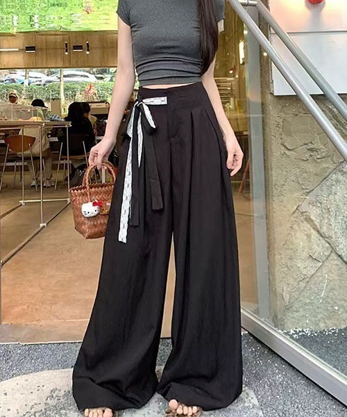 gossip!ロサンゼルス ワイドパンツ パンツ レースリボン紐付き