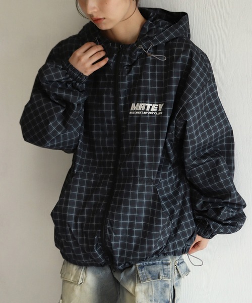 チェック柄フード付きジャケット M WESTSEA（ウエストシー） ブルゾン アウター 総チェック柄 フード付