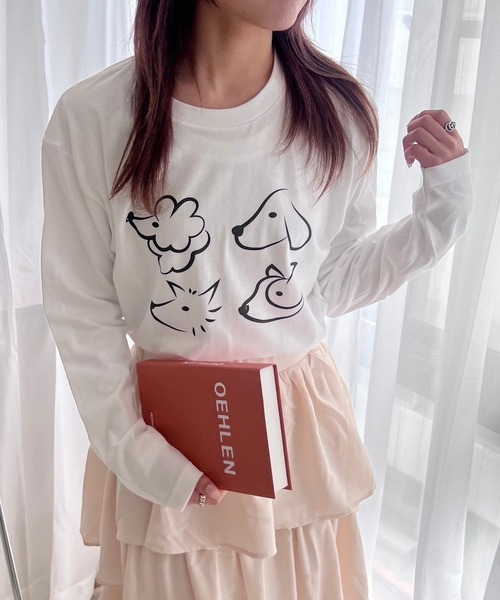 tシャツ アニマルイラストデザインロンT／長袖Tシャツ レディース