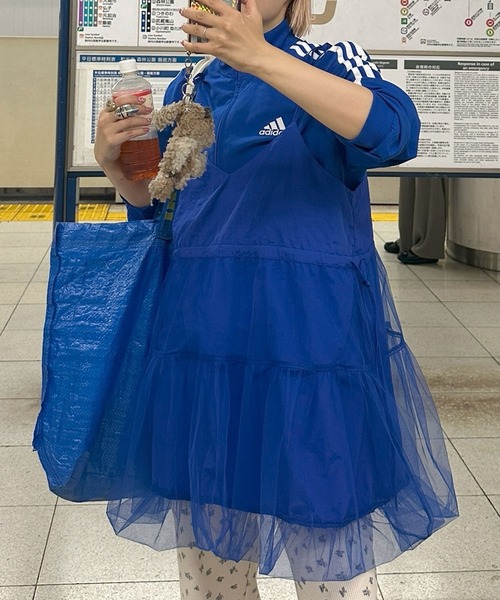 タグ付✨️avenchumu ストライプラッフルフリルコルセットバルーンワンピース ◇受注商品◇ブラウス付き風アシンメトリーフリルワンピース：白