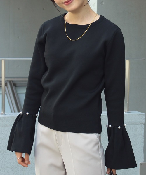 「INCEDE」 長袖ニット LL ブラック×ホワイト レディース_画像3