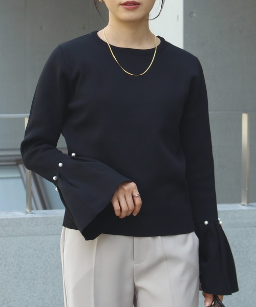 「INCEDE」 長袖ニット LL ブラック×ホワイト レディース_画像4