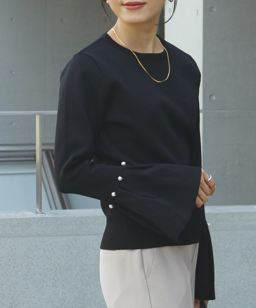 「INCEDE」 長袖ニット LL ブラック×ホワイト レディース_画像5