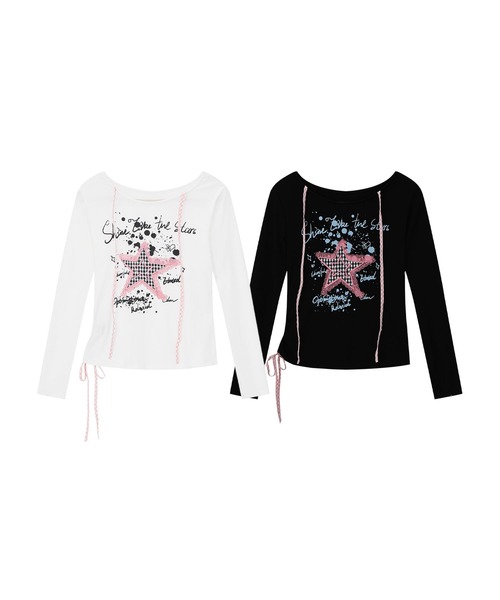 tシャツ HOOK for girls Y2K スターモチーフ × サイドリボン ロング