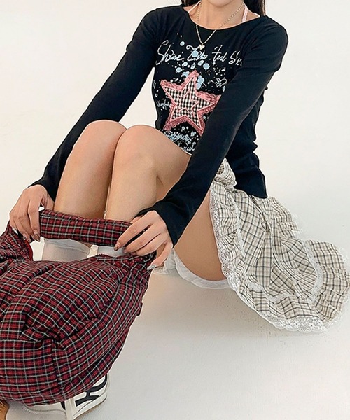 tシャツ HOOK for girls Y2K スターモチーフ × サイドリボン ロング