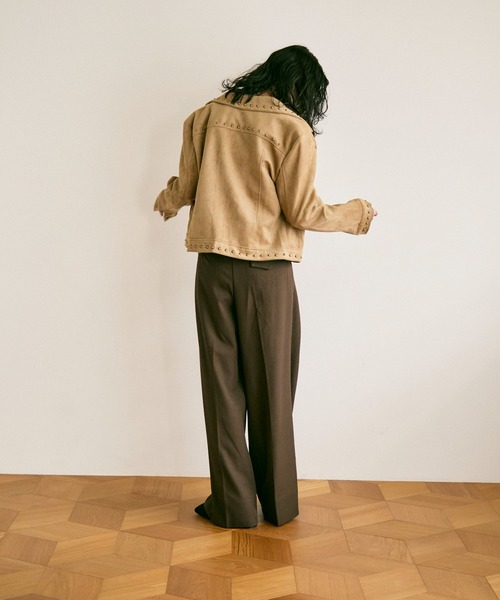 カバーオール Studs trim suede short jacket / スタッズトリム