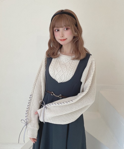 F i.n.t（フィント） ニット セーター プチレースアップケーブルニット