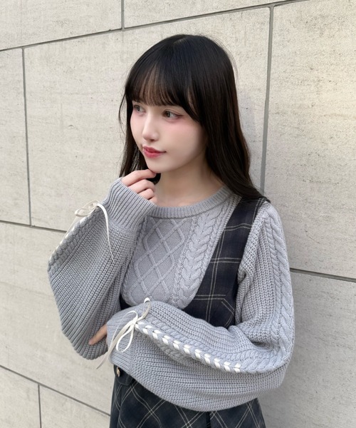 F i.n.t（フィント） ニット セーター プチレースアップケーブルニット