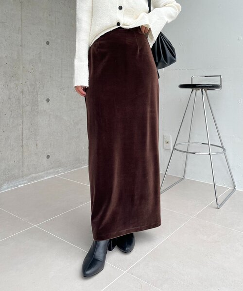 ベロアIラインスカートCAPRICIEUX LE'MAGEカプリシュレマージュ セール】【低身長サイズあり】ベロアIラインスカート（スカート