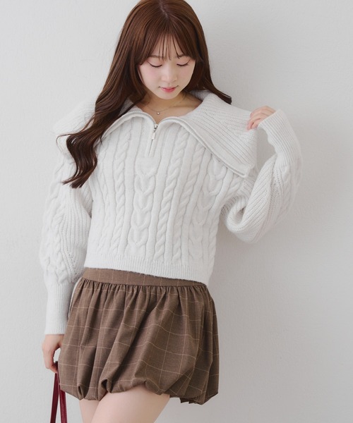 continuer de NICE CLAUP ニット セーター ビッグ衿ZIPUPニット