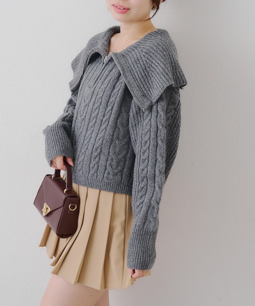   ニット continuer de NICE CLAUP ニット セーター ビッグ衿ZIPUPニット