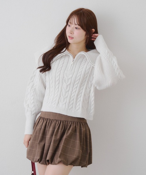 continuer de NICE CLAUP ニット セーター ビッグ衿ZIPUPニット