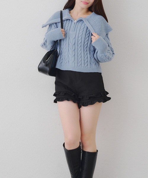 continuer de NICE CLAUP ニット セーター ビッグ衿ZIPUPニット