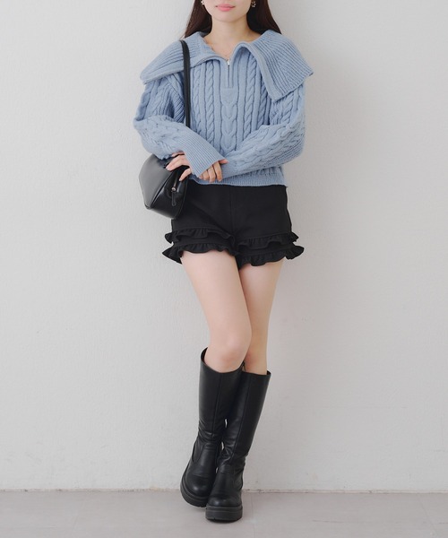 continuer de NICE CLAUP ニット セーター ビッグ衿ZIPUPニット