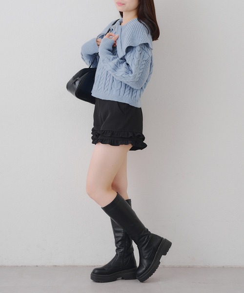 continuer de NICE CLAUP ニット セーター ビッグ衿ZIPUPニット