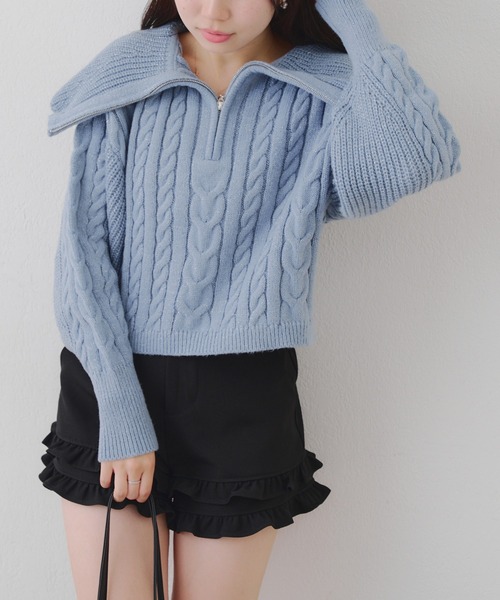 continuer de NICE CLAUP ニット セーター ビッグ衿ZIPUPニット