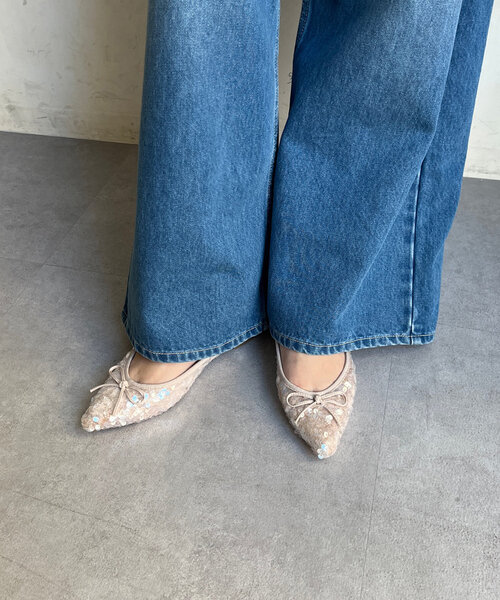 「DouDou」 フラットパンプス 23cm シルバー レディース_画像5