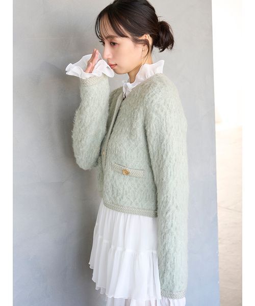 SNIDEアウター 25秋冬 ファーライクフリルニットジャケット SNIDEL（スナイデル） ジャケット ノーカラージャケット ファーライク