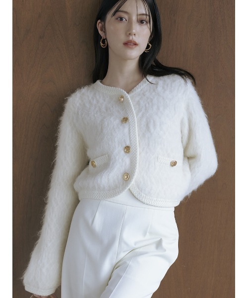スナイデル　ファーライクフリルニットジャケット SNIDEL（スナイデル） ジャケット ノーカラージャケット ファーライク
