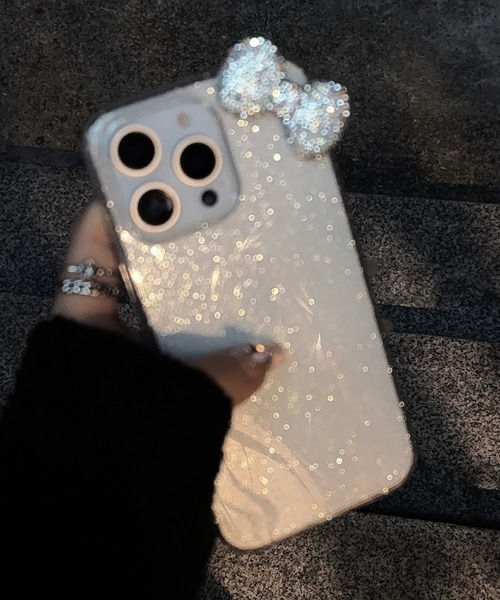 スマホケース キラキラ リボン ラメ入り クリア iPhone ケース 13.13