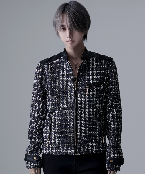 ホシホシ SHARE SPIRIT ツイード ライダース シルク混 黒系 SILVER BULLET（シルバーバレット） 革ジャン ライダース 「CavariA
