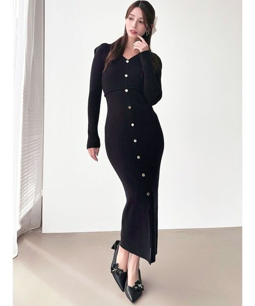 新品　リゼクシー　ワンピース ゴールドボタンタイトニ ットワンピース　黒 RESEXXY（リゼクシー） ワンピース ゴールドボタンタイトニット