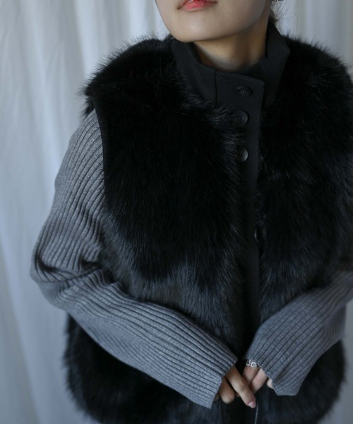 美品　ソブ　ファーベスト ノースリーブ 黒ベルト付 ベルト付きショートファーベスト（ベスト）｜VACANCY（ヴァカンシー