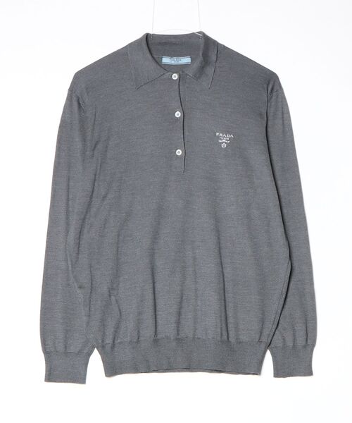 PRADA（プラダ） ワンポイント長袖ポロシャツ 36 グレー レディース
